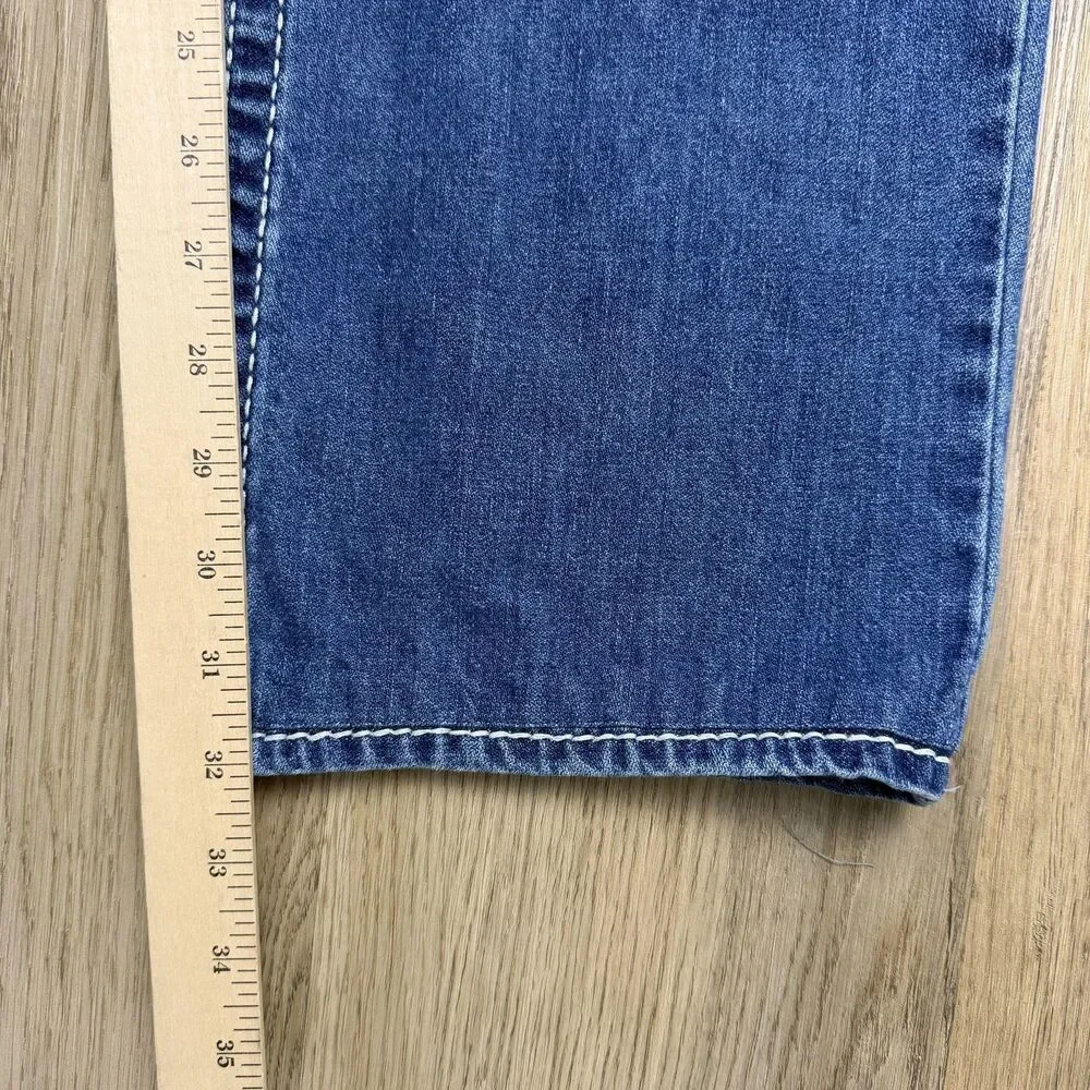 True Religion Jeans Mens 33x31 Blue Straight Flap Natural Big T Stitch Denim